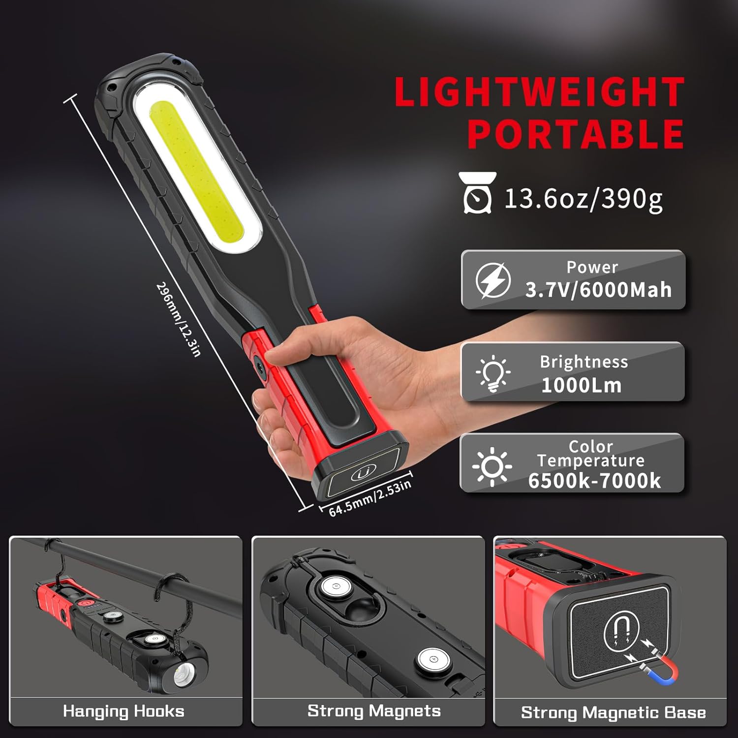 WORKLIGHT 6000 mAh LED TORCH RECHARGABLE SWIVEL & MAGNETIC 5 MODES