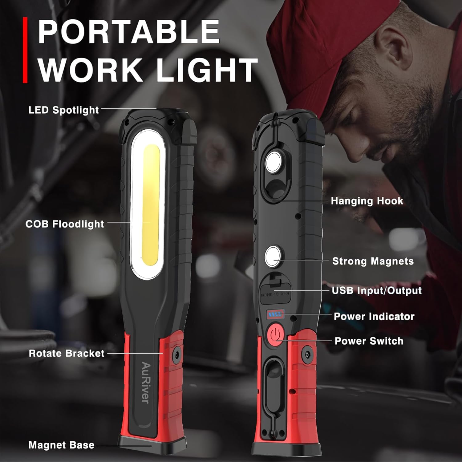 WORKLIGHT 6000 mAh LED TORCH RECHARGABLE SWIVEL & MAGNETIC 5 MODES