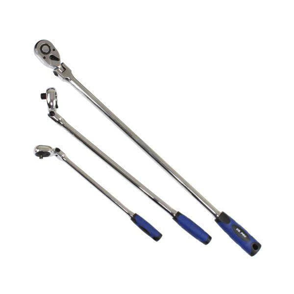 3 PC EXTRA LONG RATCHET HANDLE FLEXIBLE HEAD 1/4” 3/8” & 1/2” DRIVE