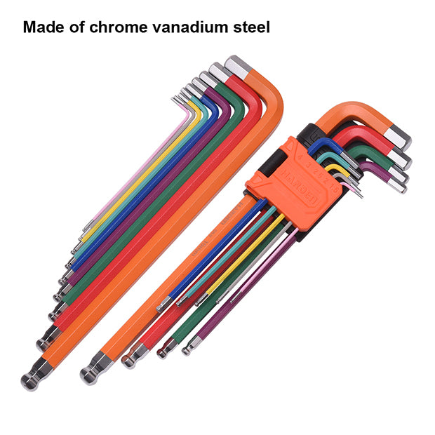 9 PC EXTRA LONG COLORED HEX BALL ALLEN KEY SET