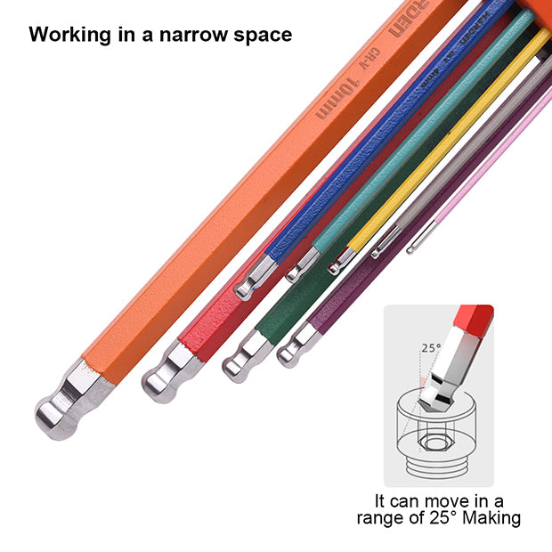 9 PC EXTRA LONG COLORED HEX BALL ALLEN KEY SET