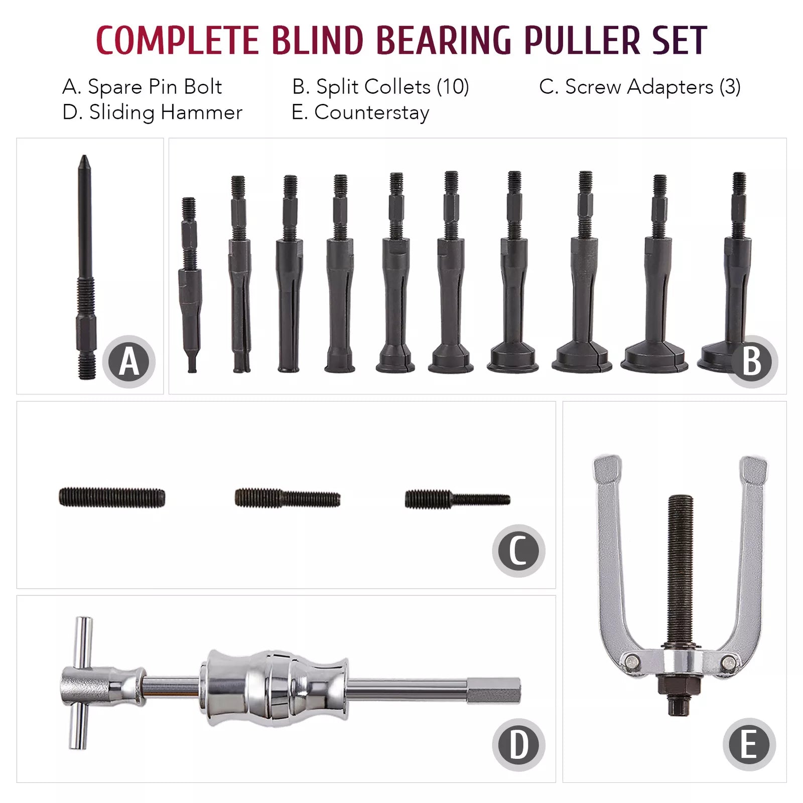 16 PC BLIND HOLE PILOT INTERNAL EXTRACTOR REMOVER BEARING PULLER SET WITH CASE