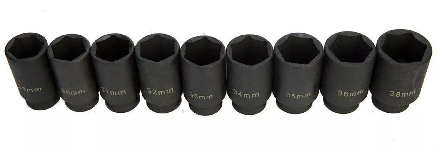 9 PC 1/2" DV DEEP IMPACT SOCKET SET AXLE HUB 29-38 MM