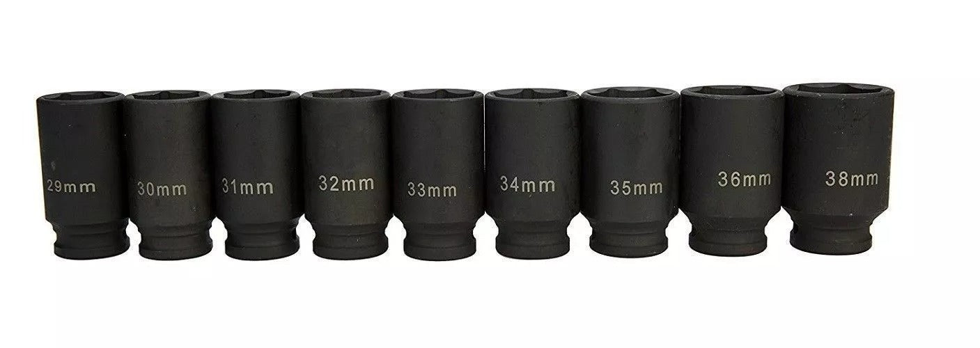9 PC 1/2" DV DEEP IMPACT SOCKET SET AXLE HUB 29-38 MM