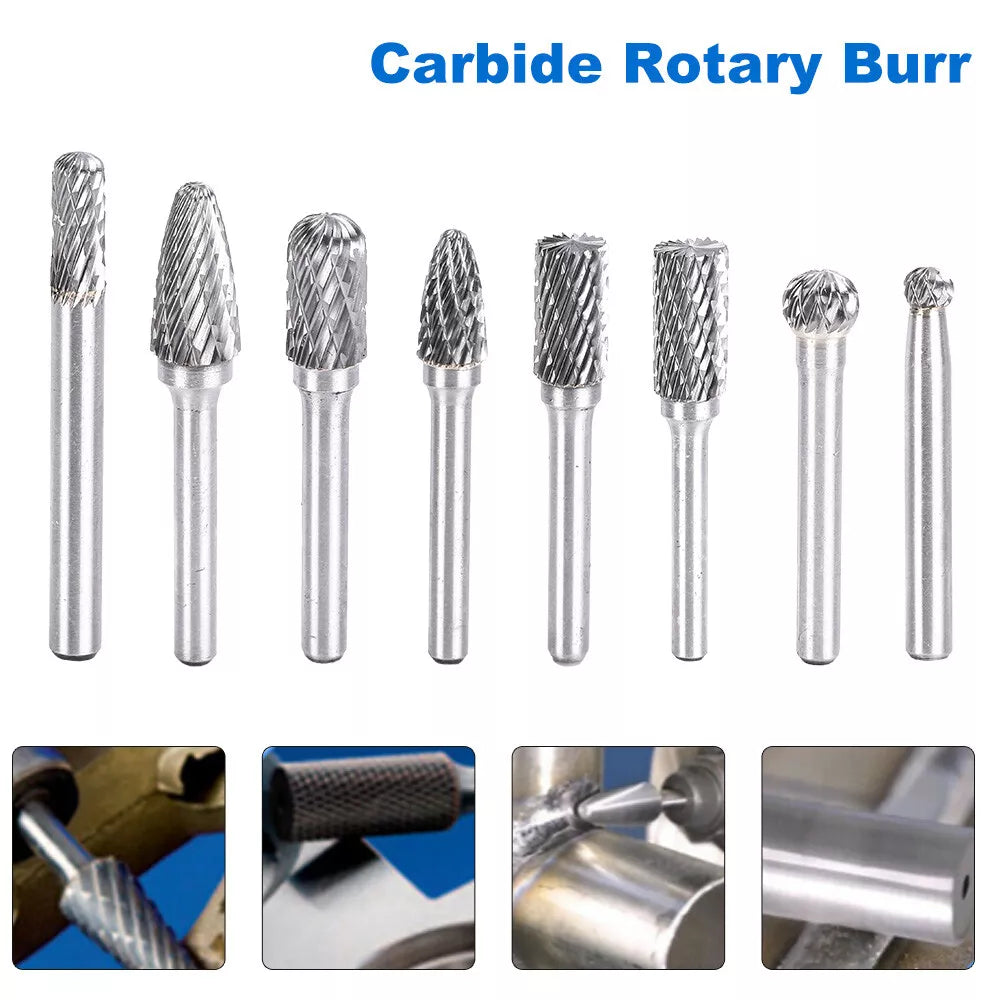 8 PC 1/4" SHANK TUNGSTEN CARBIDE BURR SET