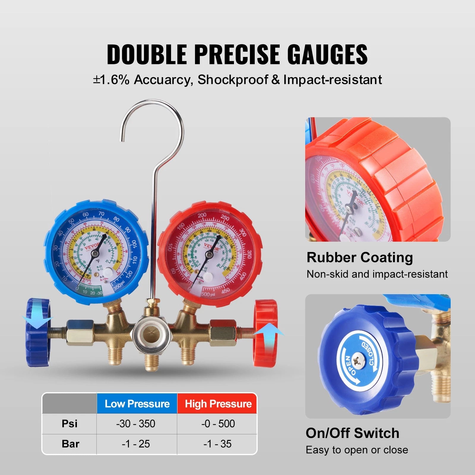 AC Manifold Gauge Set 3-Way Fit R134A R22 R12 R502 Refrigeration Charging
