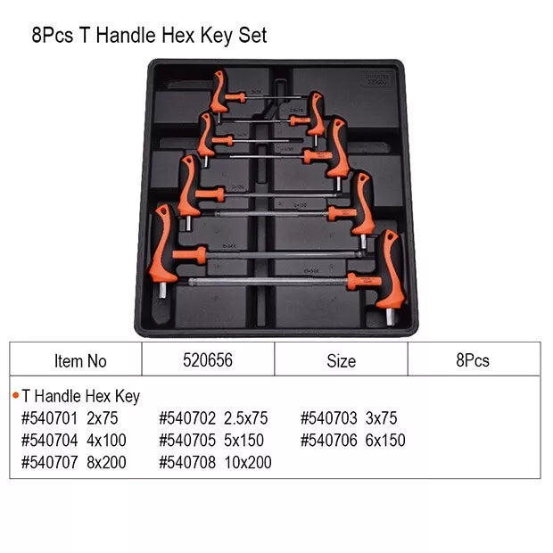 8 PC T HANDLE HEX BALL ALLEN KEY SET