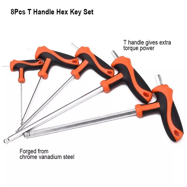 8 PC T HANDLE HEX BALL ALLEN KEY SET