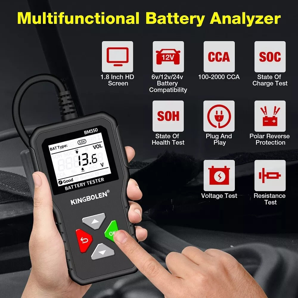 BM550 Auto Car Battery Tester 6V 12V 24V Cranking Charging Battery Analyzer BT50