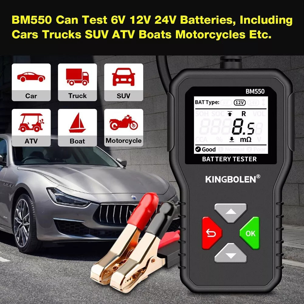 BM550 Auto Car Battery Tester 6V 12V 24V Cranking Charging Battery Analyzer BT50