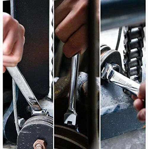 7 PC FLEXIBLE HEAD SWIVEL HEAD RATCHET SPANNER SET 8-19 MM